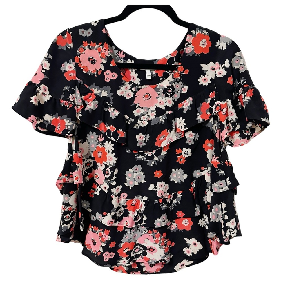 Joie Floral Ruffle Short Sleeve Blouse Sz Small